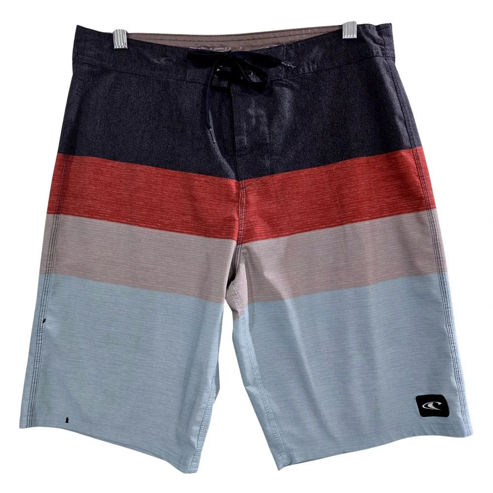O'Neill Board Shorts Size 32 Multicolor Striped Floral Surf Swim Trunks #1471